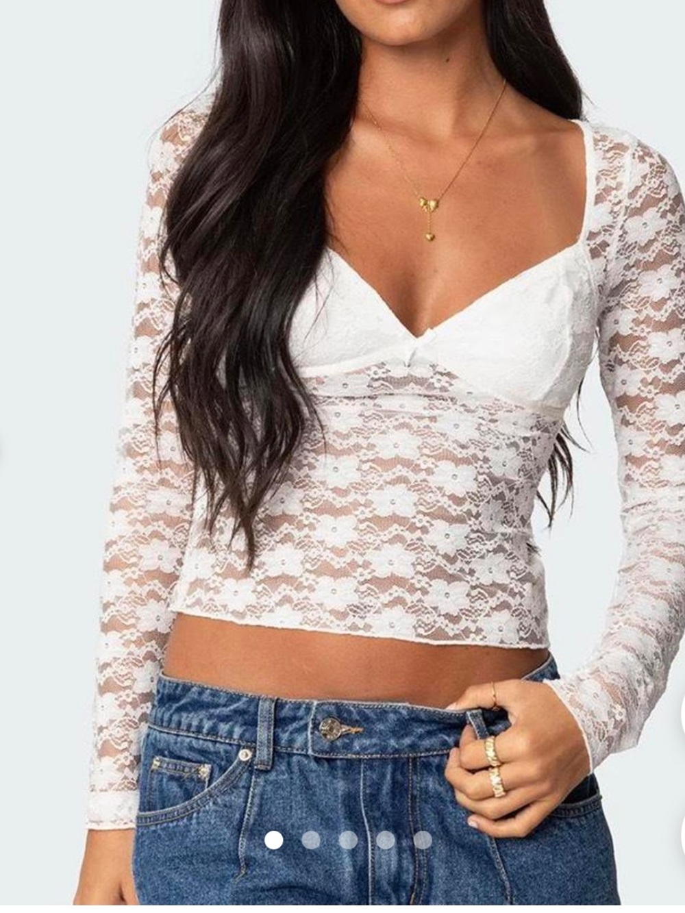 Edikted White Lace Long-Sleeve Cropped Top